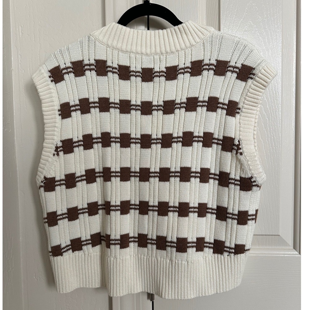 L'Academie Oversized Sweater‎ Vest Cream Brown| Revolve Designer Knit | Size M - Picture 4 of 6